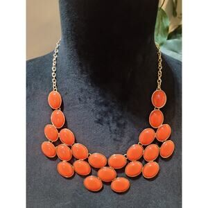 Women's Liz Claiborne Gold Tone Necklace With Orange Oval Resin Statement Beads